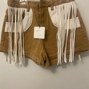 Fringe Accent Tan Women's Shorts